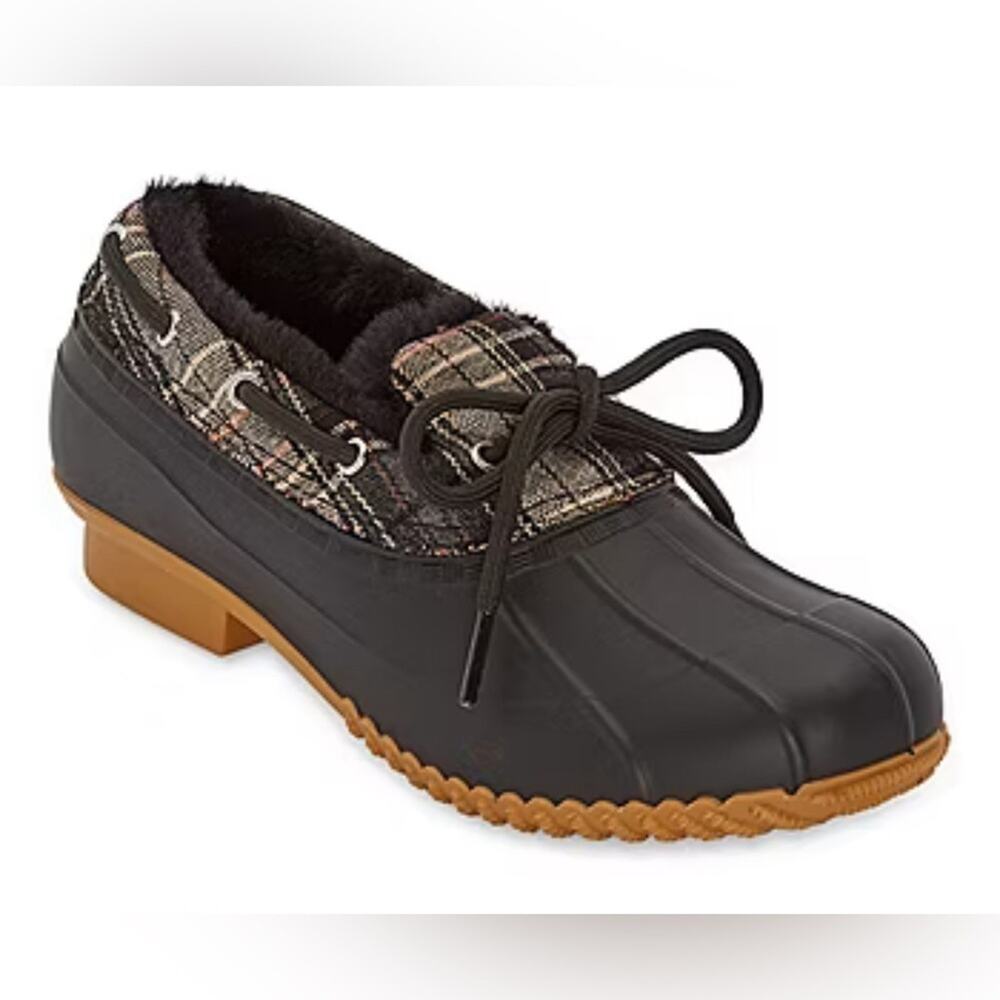 NWT St. John’s Bay Rockwell Black Rain Duck Boots Women’s Size 10 Memory Foam
